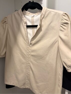 Steve Madden Cream Puff-Sleeve V-Neck Blouse - Women's Elegant Top